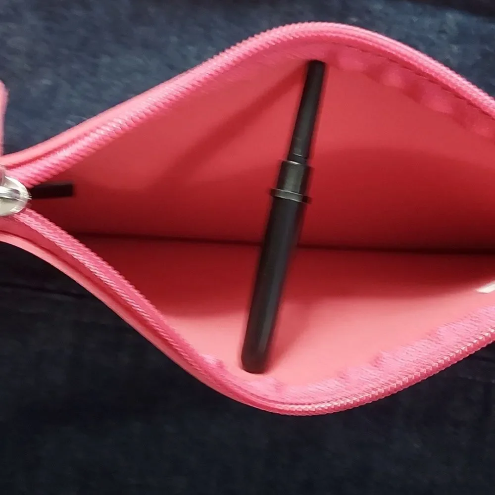 Nordstrom pink cosmetic bag pouch wallet vegan leather zippered girl power